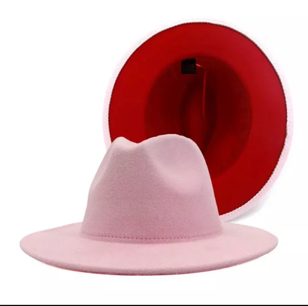 Fedora Hats Unisex - Solid - Red Bottom - 2 Tone