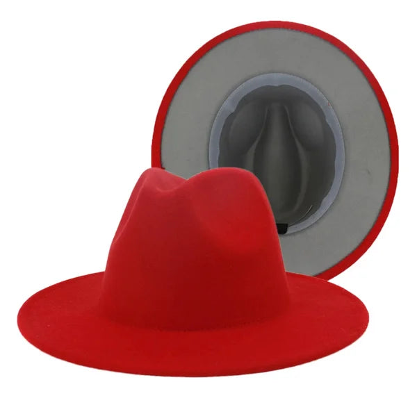 Fedora Hats Unisex - Solid - Red Bottom - 2 Tone