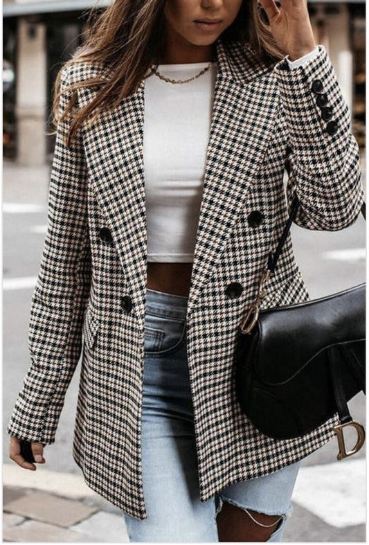 Double Breasted Plaid Blazer